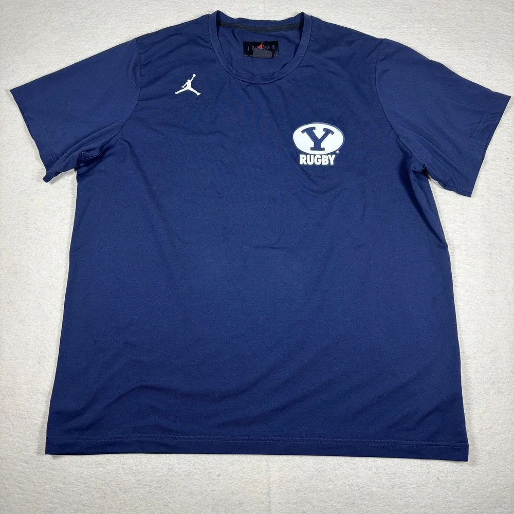 Jordan BYU Cougars Rugby Shirt‎ Mens XL Blue Dri Fit Performance Team Issued